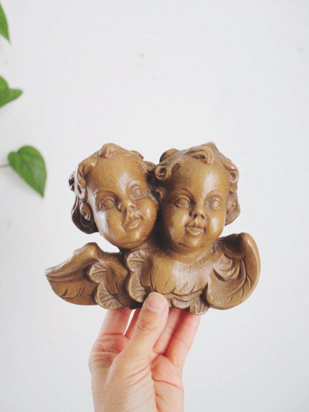 Vintage Hand-Carved Wood Angel Cherub Wall Hanging Decor Art Italian Heads Winge